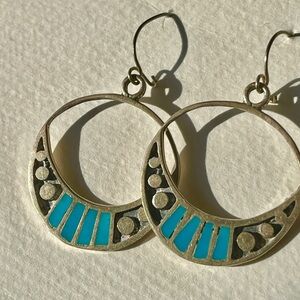 Antique Turquoise and Sterling silver moon earrings